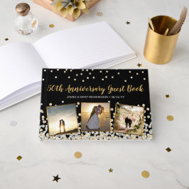 Libro De Visitas Elegante Collage de Fotos Bodas de Oro Plata y Oro