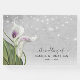 Libro De Visitas Elegante color blanco y púrpura de Calla Lily Wate