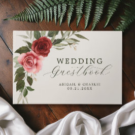 Libro De Visitas Elegante color de agua rosa y rosa rojo Boda