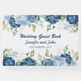 Libro De Visitas Elegante color de agua Rosas azules Boda floral