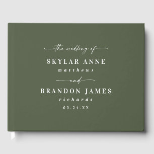 Libro De Visitas Elegante color sólido oscuro Monstera verde Boda