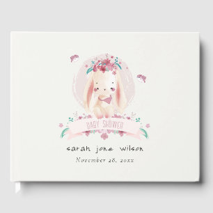 Libro De Visitas Elegante conejo floral rosado y Baby Shower de páj