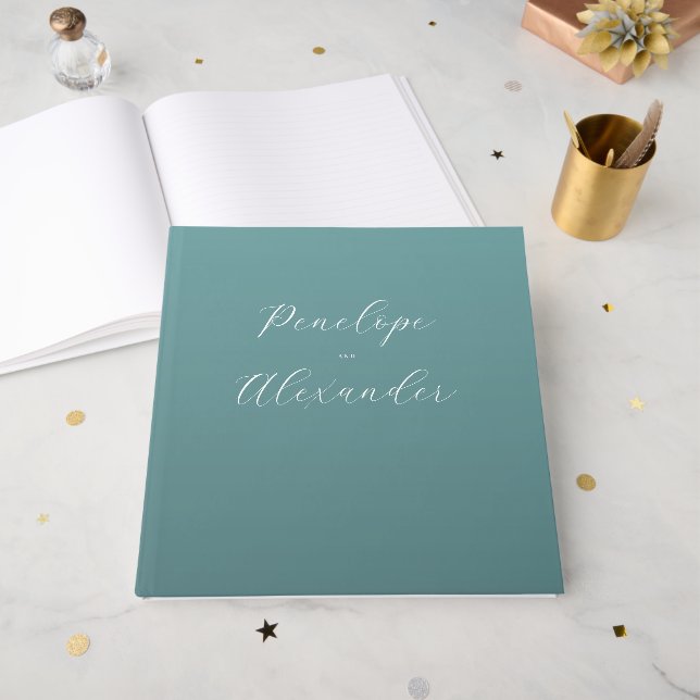 Libro De Visitas Elegante Confeti de Estrella Verde Azulada (Anverso Abierto)
