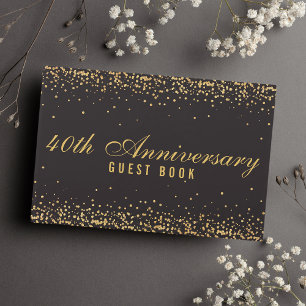 Libro De Visitas Elegante Confeti de Oro Negro 40 Aniversario
