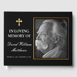 Libro De Visitas Elegante Cross Photo Black Bereavement Funeral