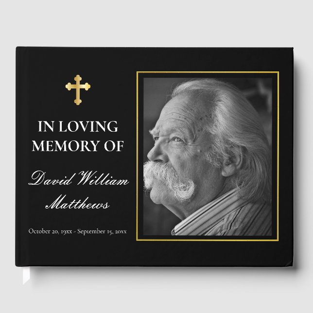 Libro De Visitas Elegante Cross Photo Black Bereavement | Funeral (Anverso)