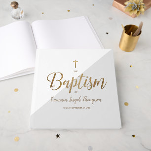 Libro De Visitas Elegante Cruz de oro Gris Bebé Bautizo Personaliza