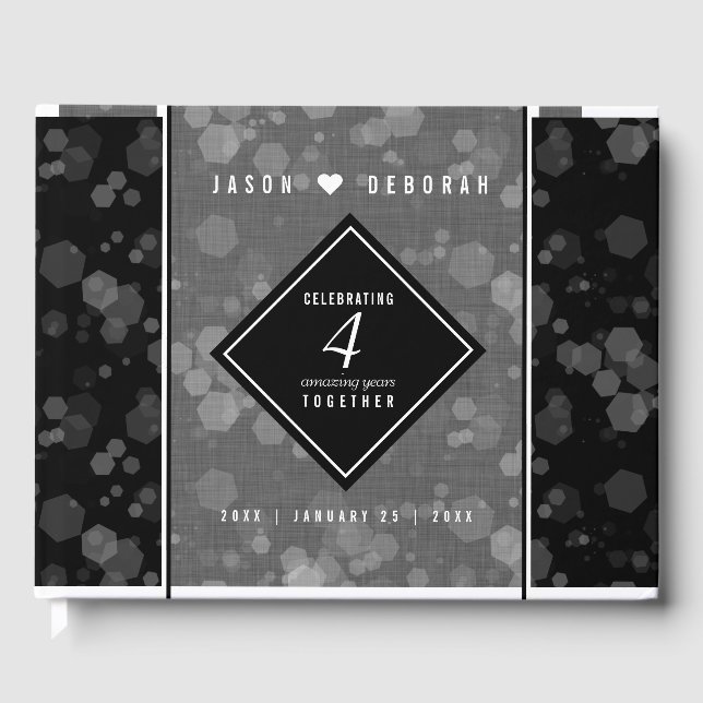 Libro De Visitas Elegante cuarto aniversario Boda de Linen (Anverso)