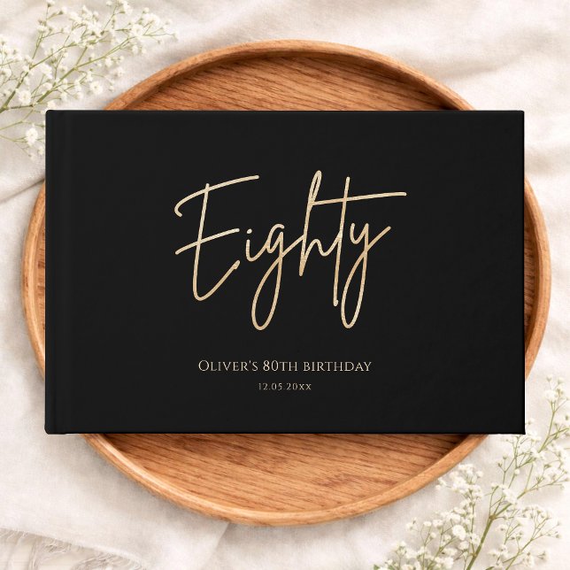 Libro De Visitas Elegante Cumpleaños 80 de Oro Negro (Elegant Black Gold 80th Birthday Guest Book)