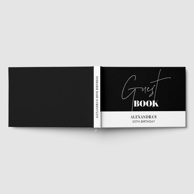 Libro De Visitas Elegante Cumpleaños en Blanco y Negro (Lleno)