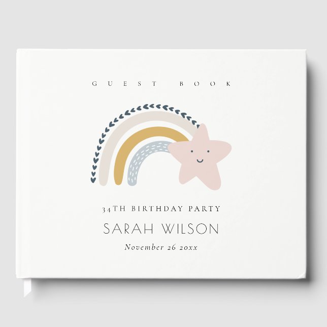 LIBRO DE VISITAS ELEGANTE CUTE AZUL RUBOR RAINBOW STAR KIDS CUMPLEA (Anverso)