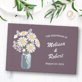 Libro De Visitas Elegante Daisies Mason Jar Relieve metalizado Boda