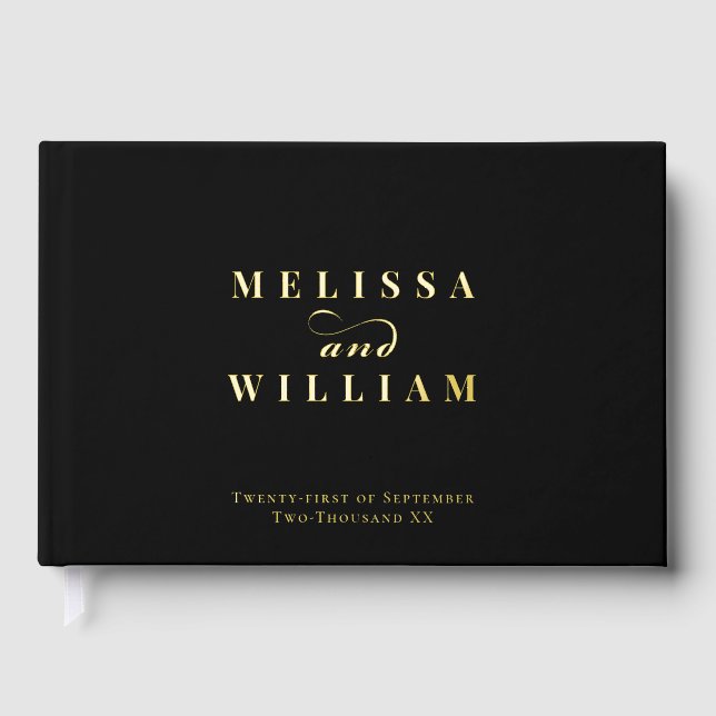 Libro De Visitas Elegante Diseñador Gold Foil moderna Boda Negra (Anverso)