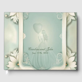 Libro De Visitas Elegante diseño floral verde suave.