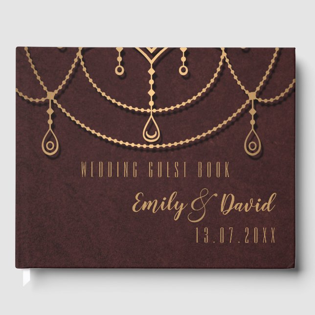 Libro De Visitas Elegante diseño tradicional marrón rojo indio (Anverso)