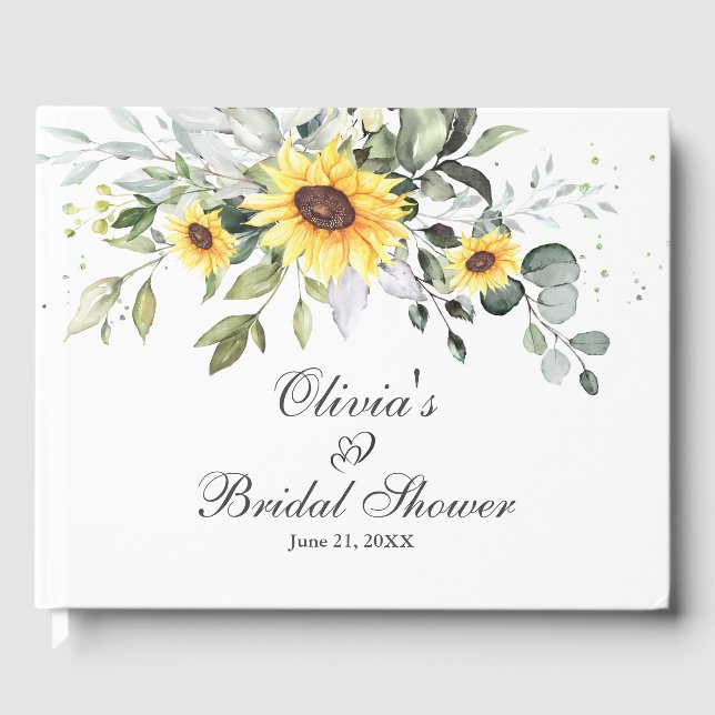 Libro De Visitas Elegante Ducha Bridal de Eucalipto Foliage Sunflow (Anverso)