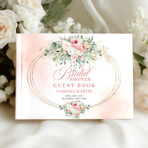 Libro De Visitas Elegante ducha de novia con rosas rosadas bohemias