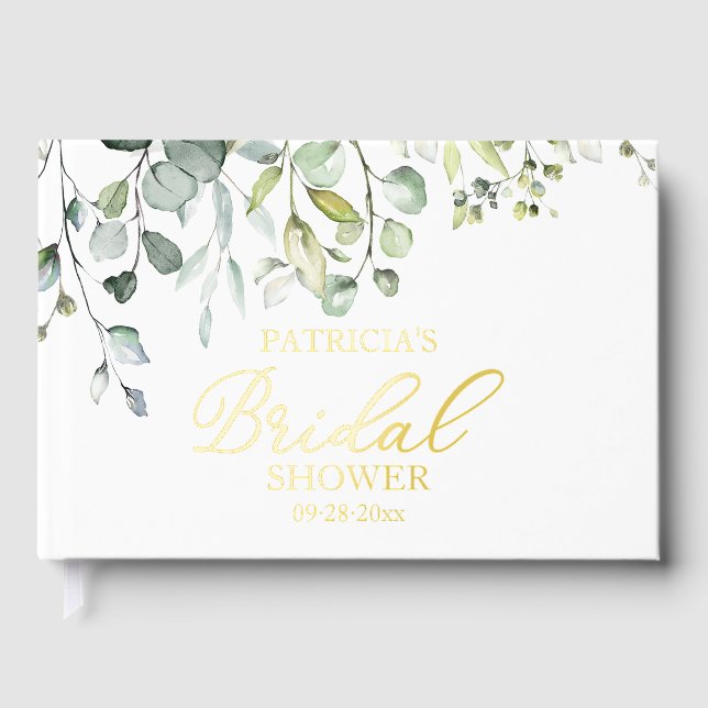 Libro De Visitas Elegante ducha de novia con vegetación dorada (Anverso)