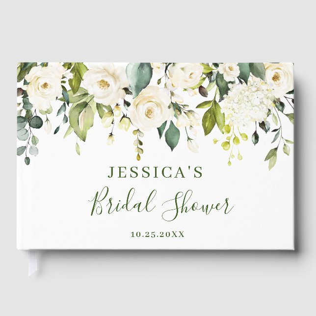 Libro De Visitas Elegante ducha de novia Eucalyptus White Roses (Anverso)