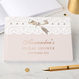 Libro De Visitas Elegante ducha de novia Rubor rosa Bow Lace
