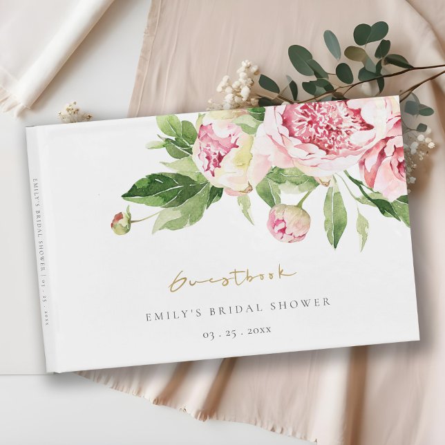 Libro De Visitas Elegante ducha de novias con flores de peones verd (Subido por el creador)