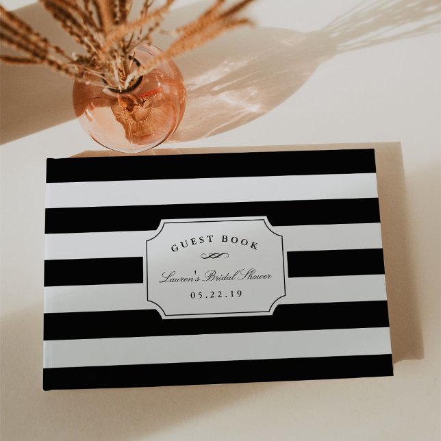 Libro De Visitas Elegante ducha de novias en franja blanca y negra (Subido por el creador)