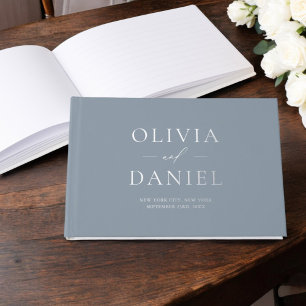 Libro De Visitas Elegante Dusty Blue Silver Moderno Minimalista