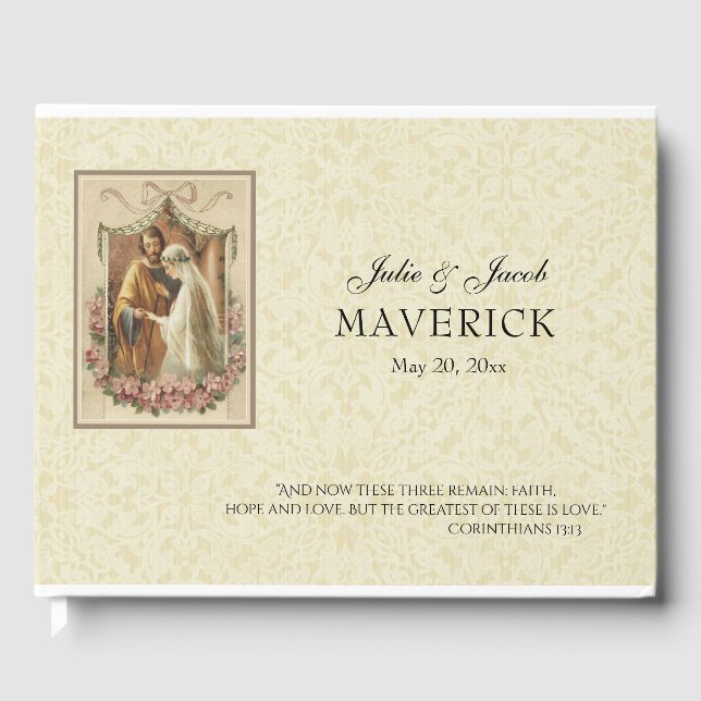 Libro De Visitas Elegante encaje de bodas tradicional católico vint (Anverso)