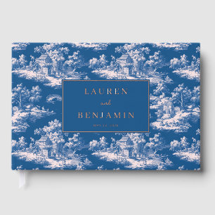 Libro De Visitas Elegante escena pastoral vintage en azul marino
