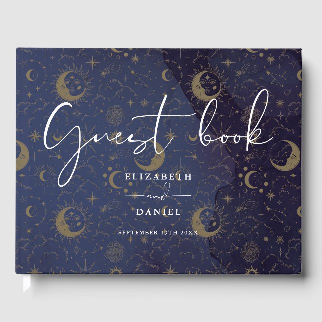 Libro De Visitas Elegante escritura celestial mística boda (Anverso)