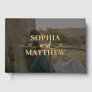 Libro De Visitas Elegante escritura con foto de boda con corazón
