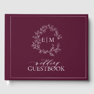 Libro De Visitas Elegante Escudo de Borgoña Monograma Boda
