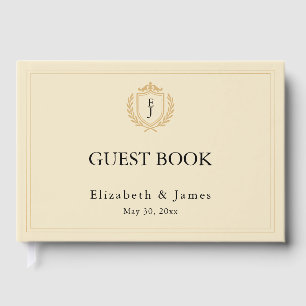 Libro De Visitas Elegante Escudo de Dinero Antiguo - Boda de Marfil