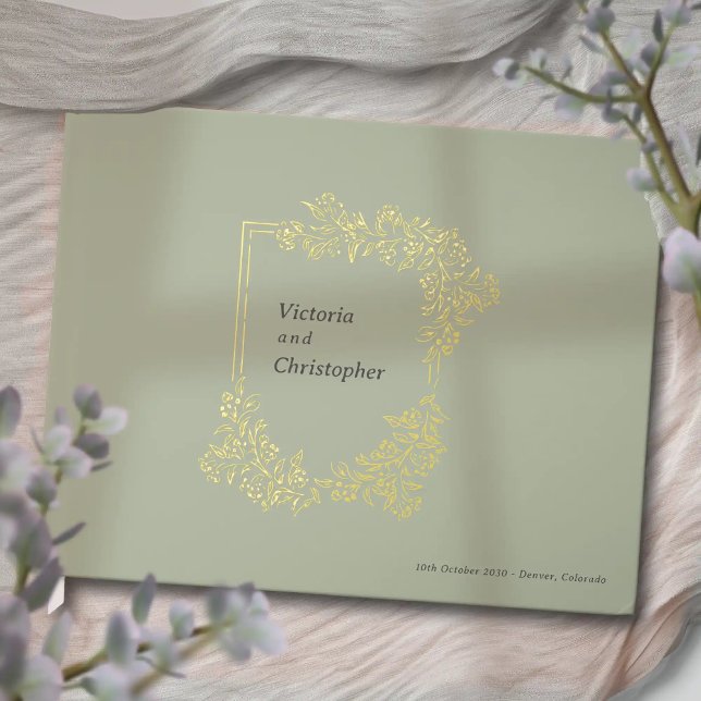 Libro De Visitas Elegante Escudo floral Boda botánico clásico (Elegant Romantic Wedding Guest Book with Gold Foil)