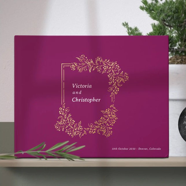 Libro De Visitas Elegante Escudo floral Boda botánico clásico (Elegant Romantic Wedding Guest Book with Gold Foil)