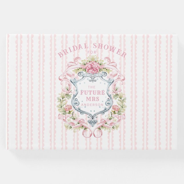 Libro De Visitas Elegante Escudo Floral Bridal Shower (Anverso)
