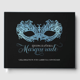 Libro De Visitas Elegante Esparkling Blue Masquerade Quinceanera