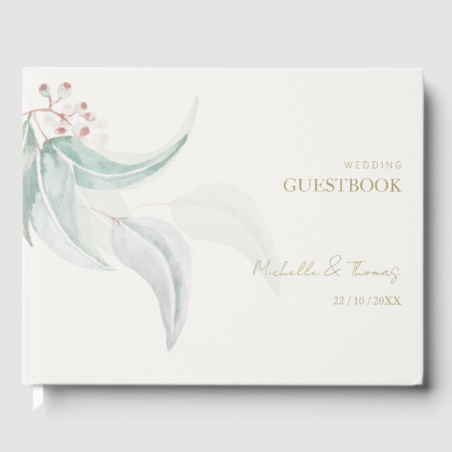 Libro De Visitas Elegante Eucalyptus Boho Moda Golden Script (Anverso)
