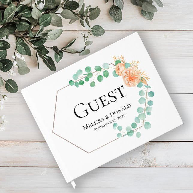Libro De Visitas Elegante Eucalyptus Greenery Peach Floral Boda (Subido por el creador)