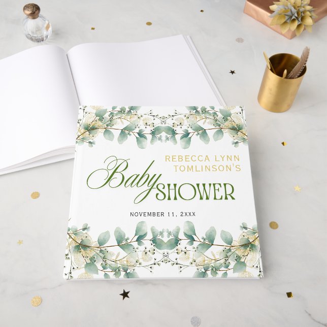 Libro De Visitas Elegante Eucalyptus Sexo Neutral Baby Shower (Anverso Abierto)