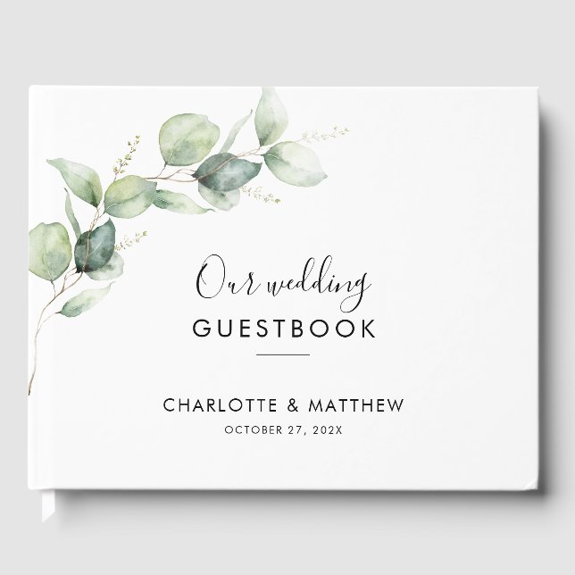 Libro De Visitas Elegante Eucalyptus Watercolor Script Boda (Anverso)