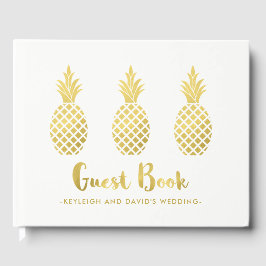 Libro De Visitas Elegante Faux Gold Pineapples en blanco