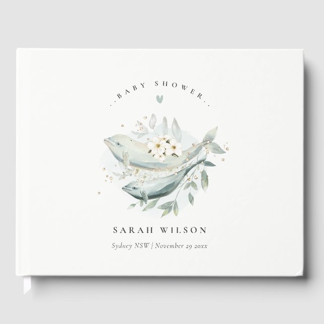 Libro De Visitas Elegante Fiesta de Bebé de Peces Florales Submarin (Anverso)