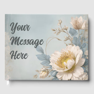 Libro De Visitas Elegante fiesta de cumpleaños floral azul