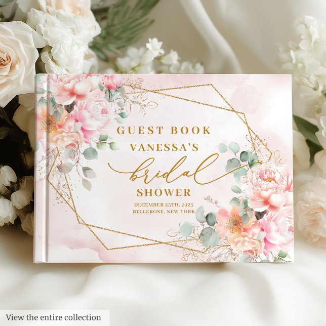 Libro De Visitas Elegante Fiesta de Despedida de Soltera Boho Rosa  (Stylish Blush Pink Gold Glitter Bridal Shower Guest Book)