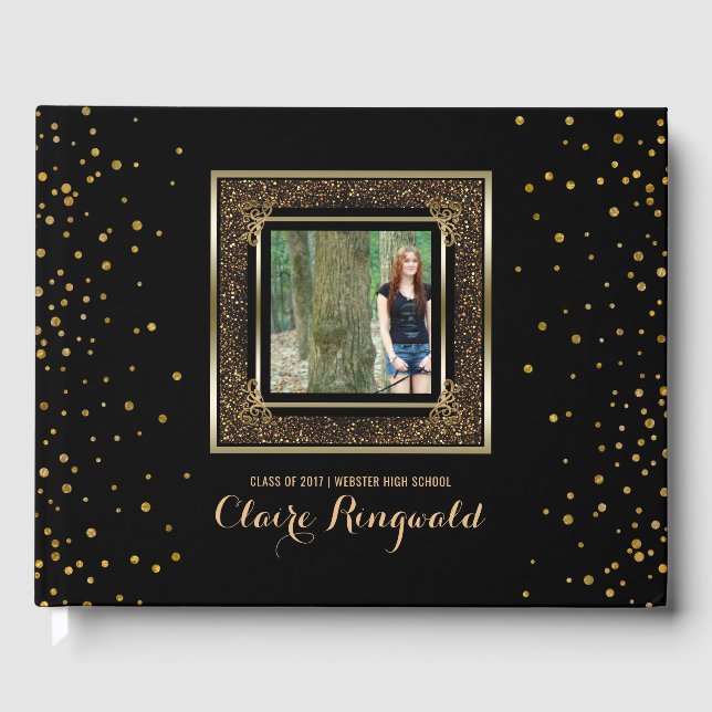 Libro De Visitas Elegante fiesta de graduación de fotos | Purpurina (Anverso)