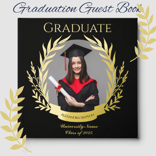 Libro De Visitas Elegante Fiesta de Graduación Foto Negro y Dorado