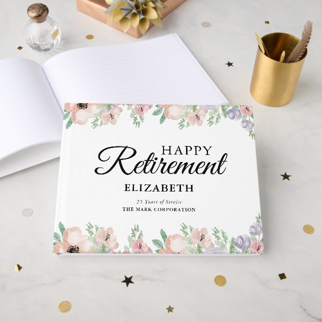 Libro De Visitas Elegante Fiesta Pastel Floral Retirement (Anverso Abierto)
