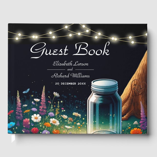 Libro De Visitas Elegante Firefly Rustic Wedding Invitación (Anverso)