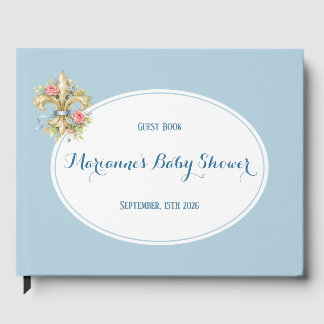 Libro De Visitas Elegante Fleur de Lys azul Baby Shower de niño